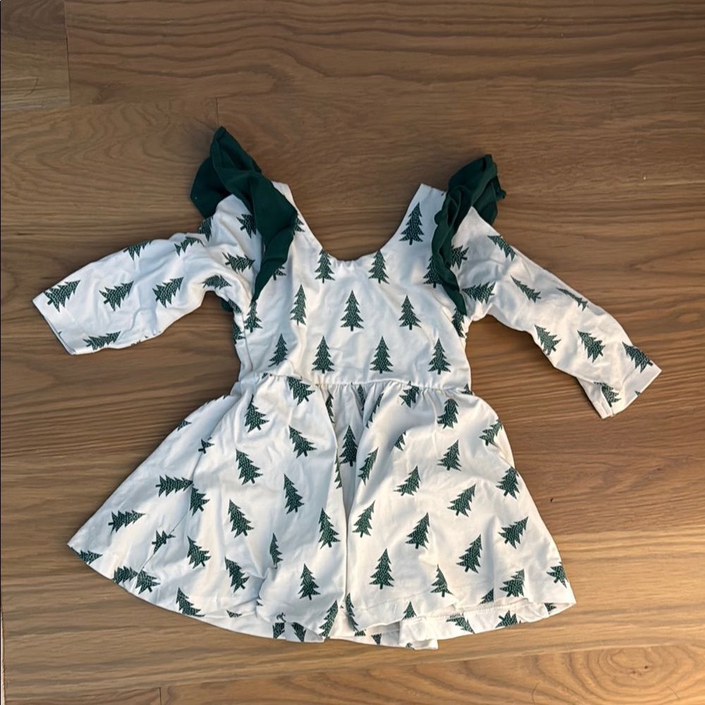 Monica + Andy White Dress with Green Tree Pattern